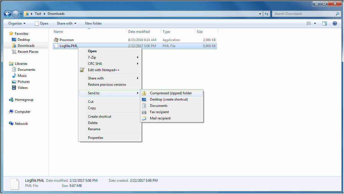 Windows Explorer screenshot - find and compress the file